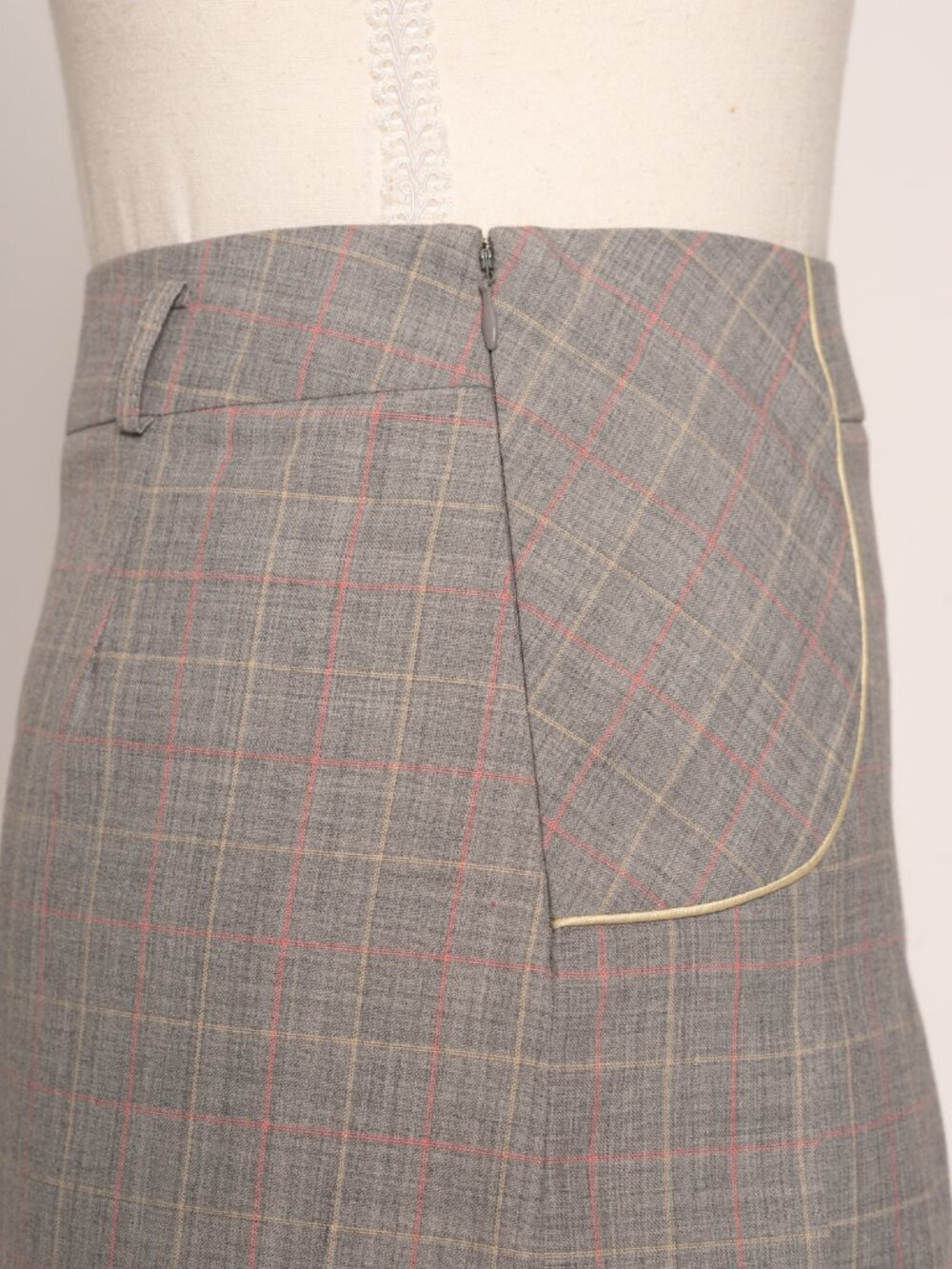 Gray Pink Plaid Pleated Wool Blend Midi Skirt XS Academia Preppy Gossip Girl - Picture 7 of 13